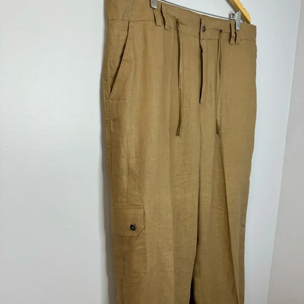 Royal Prestige Linen Pant Cargo Packet Straight Leg  Summer Vacation Sz 40